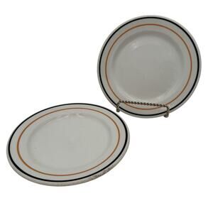 Vtg Syracuse Salad Bread Dessert Plate Black & Gold Stripe Restaurant Ware Set/2